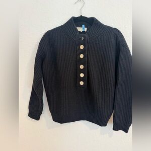 SEZANE Black Ribbed Button-Front Knit Sweater